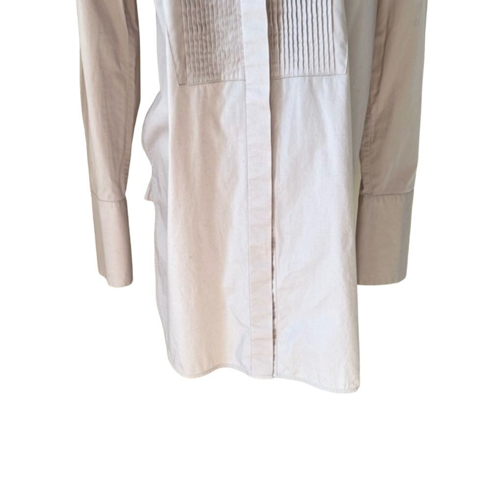 VINCE Poplin Pleat Cotton Tuxedo Tunic‎ Beige Button Down Shirt Size Small - Picture 6 of 11